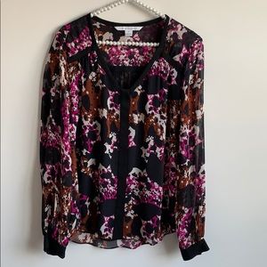 DVF 100% Silk Print Long Sleeve Blouse